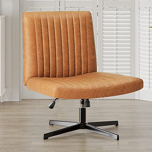Dictac Leather Office Chair No Wheels, Armless Desk Chair Wide Seat Criss Cross Chair Modern Swivel Vanity Chair For Home Office #TOP24
