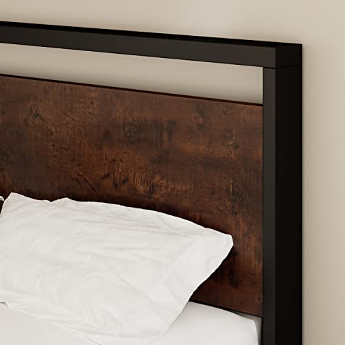 Hoomic King Size Platform Bed Frame With Rustic Headboard, Metal Bed Frame With Strong Slat Support, Mattress Foundation, No Box Spring Needed. Mahogany #TOP2