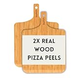 Slyced Set of 2 Bamboo Pizza Peel 12 Inch | Real Wood Pizza Peels | Pizza Paddles Compatible With Ooni, Gozney and Solo Stove Pi Pizza Ovens | Wooden Pizza Cutting Board with Handle