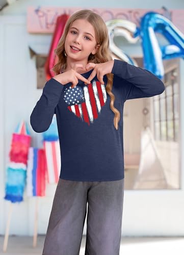 Image of Ithalt 4th of July Outfit Kids Girls American T Shirt USA T-Shirt Fourth of July Tops Patriotic Long Sleeve Tops