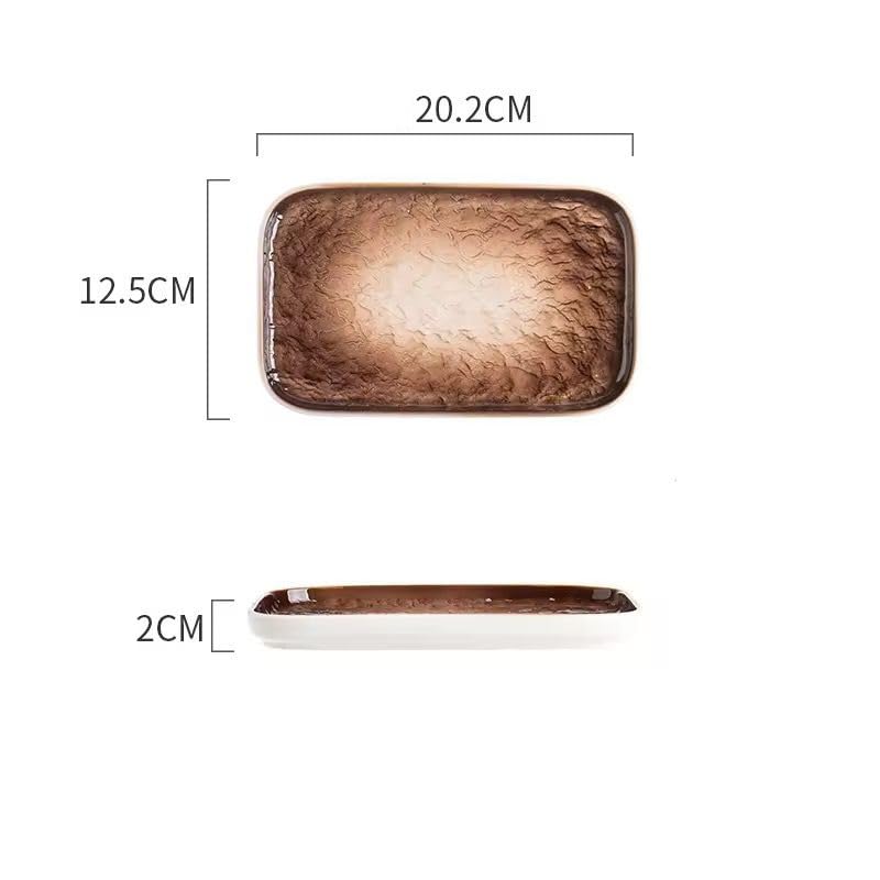 Image of Beyond Homes Ceramic Serving Tray Set of 3 | 8 Inch Rectangular Serving Plates | Premium Ceramic Platters for Sushi Dimsum Momos Snacks Starters & Appetizers | Microwave & Dishwasher Safe, Brown