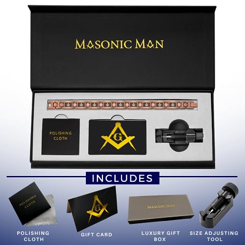 MasonicMan Mens Pure Copper Freemasonry Masonic Bracelet with Contrasting Square and Compass Ajusting Tool and Gift Box2