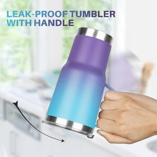 Image of 20 oz Tumbler with Handle, Stainless Steel Insulated Tumbler with Lid and Straw, Double Wall Vacuum Insulated Coffee Mug Tumbler, Insulated Coffee Thermal Cup for Cold and Hot(Blue Purple)