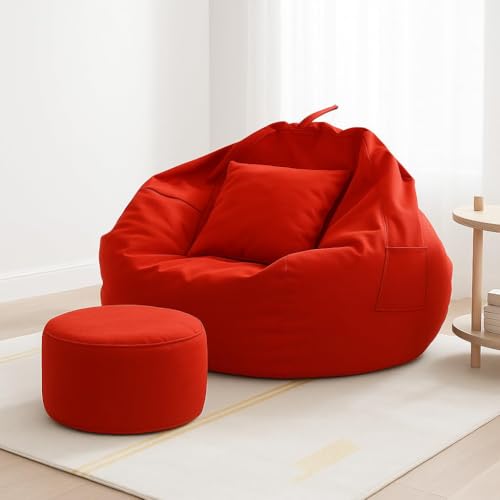 Image of IVIKA Bean Bag with Stool & Cushion | XXXXXL Size Premium Leatherette Bean Bag for Gaming, Living Room & Bedroom (5XL - Red)