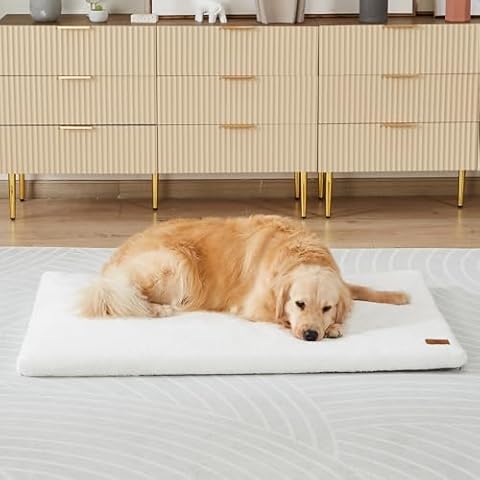 LIORCE Memory Foam Dog Crate Pad - XXL Dog Bed Mat with Removable Washable Cover and Waterproof Lining - Pet Bed Mat for Extra Large Dogs - Designed for 48-inch Dog Crates, White Cover
