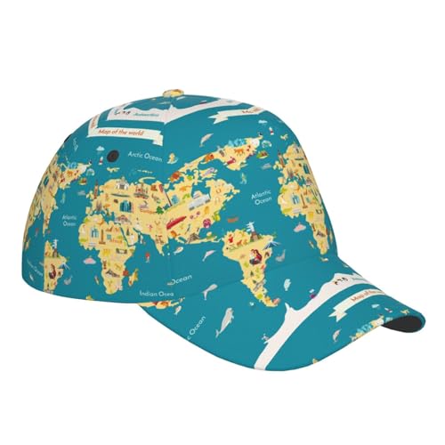 Gorra de béisbol ajustable negra con mapa mundial miniatura 3