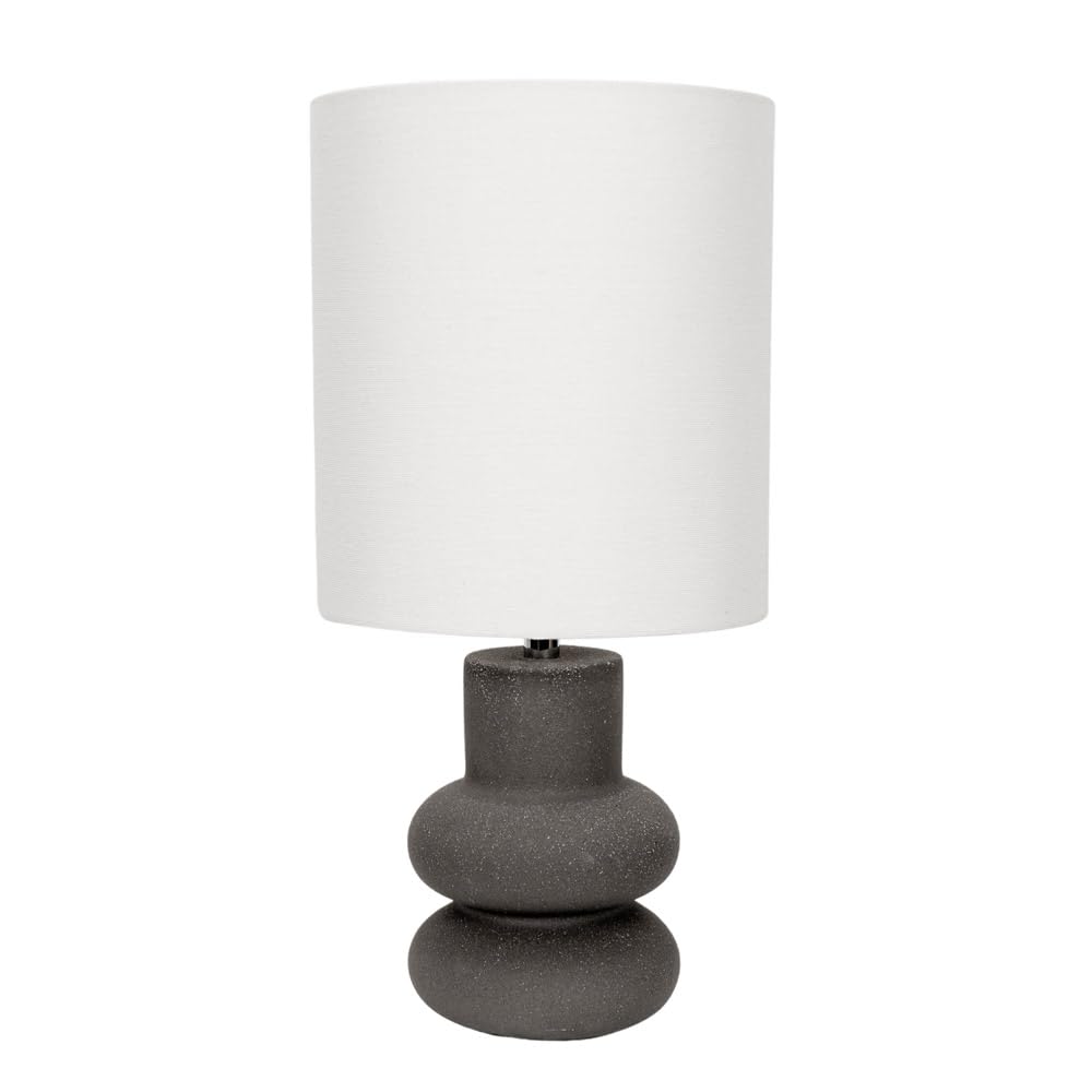 Valuelights Unisex Black Jude Linen Tall Drum Shade Stacked Abstract Ceramic Table Lamp