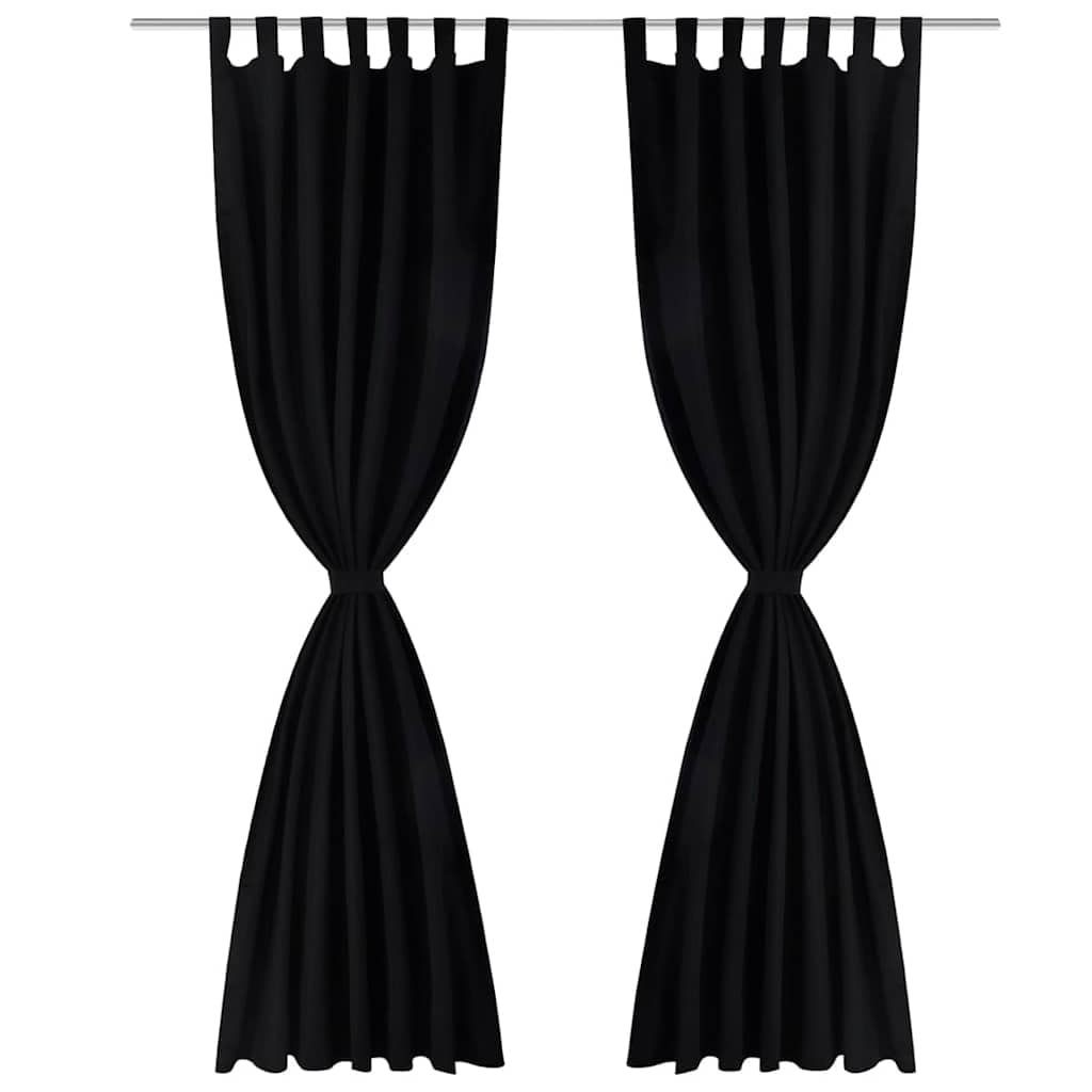 Satin Vorhänge 2-teilig 140 x 225 cm Schwarz | Microsatin Polyester, Handwaschbar, Lichtdurchlässig, Inklusive 2 Bänder, Für Wohnzimmer Schlafzimmer