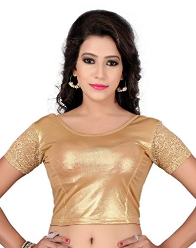 Fressia Fabrics Women's Stretchable Readymade Saree Blouse Crop Top Choli Gold