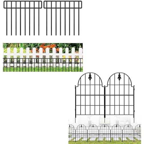20Ft x 13 Inch Animal Barrier & Foldable 9.7Ft x 28 Inch Tall Metal Garden Fence Set, Rustproof No-Dig Fencing for Dog, Rabbit, Garden, Patio, and Flower Bed Protection Cover