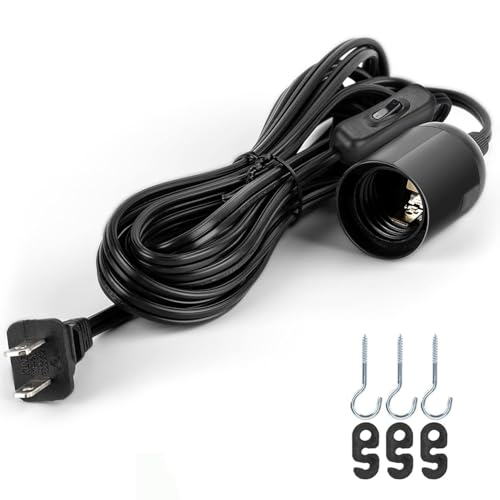 JACKYLED 1 Pack UL-Listed 20Ft Extension Hanging Lantern Cord Cable 360W with E26 E27 Socket On/Off Button Pendant Lighting(Black)