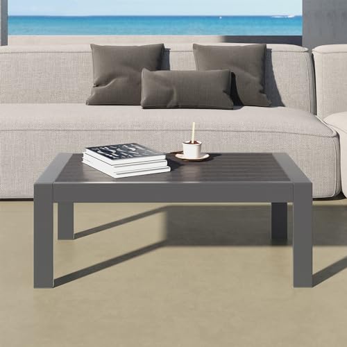 image for Kiss the Water All-Weather Aluminum Outdoor Coffee Table, Modern Coffe