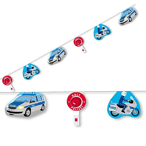3,5m Wimpelkette * POLIZEI * mit 10 Wimpeln für Kinderparty und Kindergeburtstag von DH-Konzept // Polizeiauto Polizist Deko Partykette Girlande Banner Party Set Cover