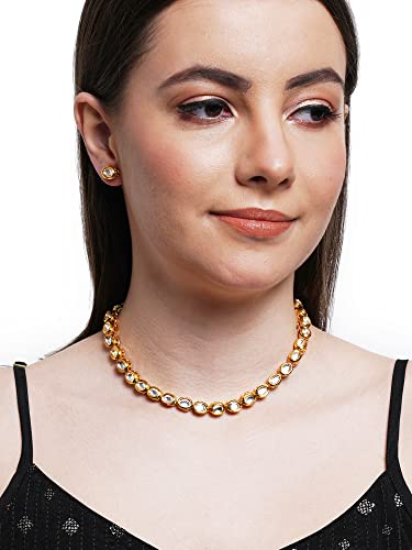 Karatcart Gold Plated Oval Shaped Polki Kundan Necklace Set for Women - Image 3