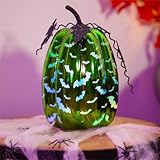 Lighted Green Pumpkin with Bats in Mercury Glass by Plow & Hearth