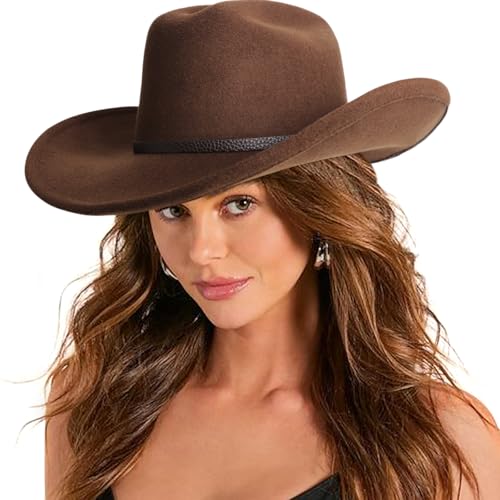 DRESHOW Cowboy Hat for Women and Men Classic Felt Western Hat for Cowboys Cowgirls Wide Brim Belt Buckle Retro Fedora Hats Unisex Caps