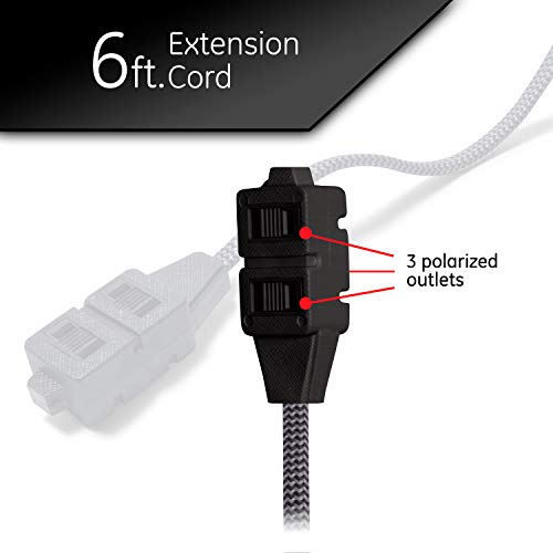Ge Gray & Black, 6 Ft Designer Braided Extension Cord, Power Strip, 3 Polarized Outlet, Outlet Strip, Power Strip Flat Plug, Perfect For Home, Office Or Kitchen, Ul Listed, 42384 #TOP2