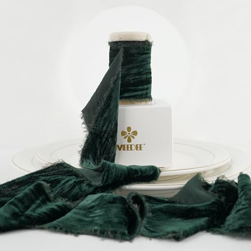 MEEDEE Frayed Velvet Ribbon 2 Inch Crinkle Ribbons...