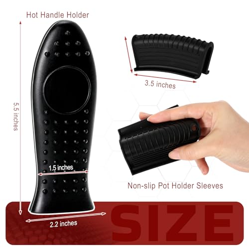 Joyhalo Cast Iron Skillet Handle Covers - 6 Pack, Heat Resistant, Silicone Pot Handle Sleeve Covers, Black