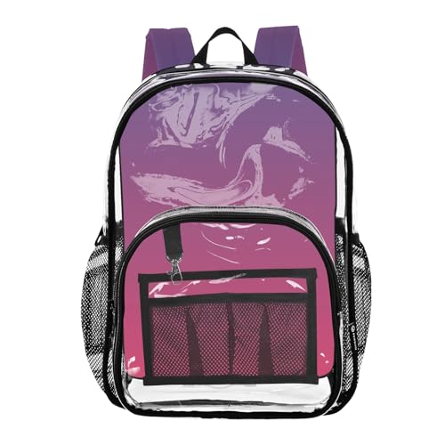 Travel Clear Backpack Floral Boys Backpacks for Girls See through Approved Bag Ombre Violet Cerise Gradient