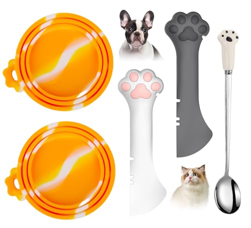 Comtim-5-PCS-Pet-Food-Can-Lids-Spoons-Set-Silicone-Dog-Cat-Food-Can-Covers-Lids-TopMulti-Function-Cat-Food-Spoon-Spatula-Can-Opener-for-Wet-FoodLong-Handle-Spoon-Easy-to-Scoop-Food Comtim 5 PCS Pet Food Can Lids Spoons Set Silicone Dog Cat Food Can Covers Lids TopMulti Function Cat Food Spoon Spatula Can Opener for Wet FoodLong Handle Spoon Easy to Scoop Food