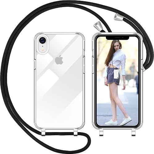 KNOK Collana per Cellulare Compatibile con Apple iPhone 11 – Custodia in Silicone con Cinturino – Custodia Trasparente con Cordino – Custodia Protettiva con Cordoncino 01 Metallo Argento/Nero