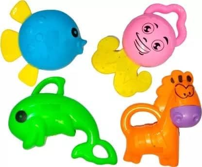 Image of BabyGo Infant Colourful Plastic Non Toxic Set of 8 Attractive Rattles and Teathers for New Borns, Baby,Kid (Multicolor)