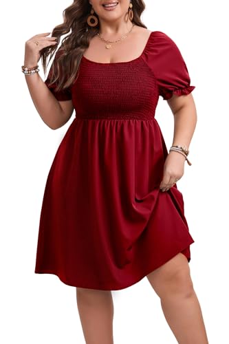 Image of Plus Size Summer Dresses for Women Casual Short Sleeves A Line Midi Dress