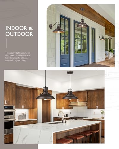 Image of FEMILA Farmhouse Pendant Light,12 inch Barn Vintage Hanging Light Fixture for Kitchen Island, Adjustable Height,Oil Rubbed Bronze Finish, 4FY15-MP ORB