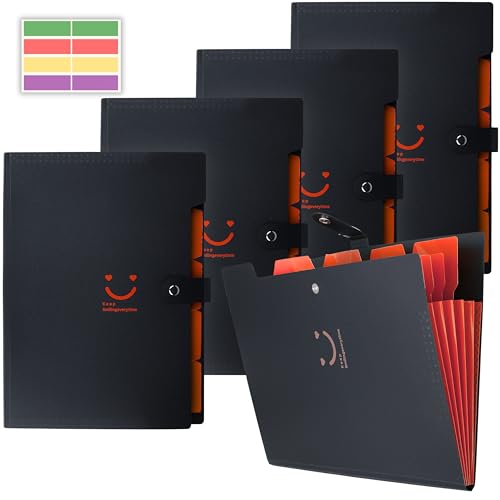 Image of SPS 5 Pocket Expanding File Folder Smile Design - Fits A4 & Letter Size Document Organizer, Accordion File Folders, File Holder for Office, School & Home Use - Orange (Pack of 4)