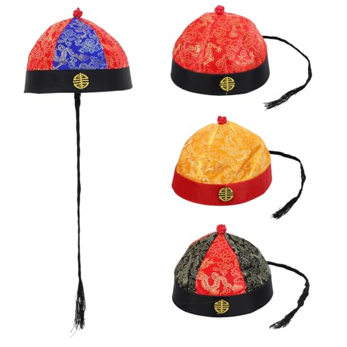 Gorros chinos con trenza Dinastía Qing lote de 4 piezas para adultos