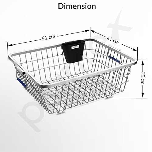 Plantex Stainless Steel Utensil Drying Rack/Vessel Drainer Basket/Dish Drying Rack/Bartan Basket with Cutlery Holder & Handle Grip – Medium (54 x 42 x 20 cm)