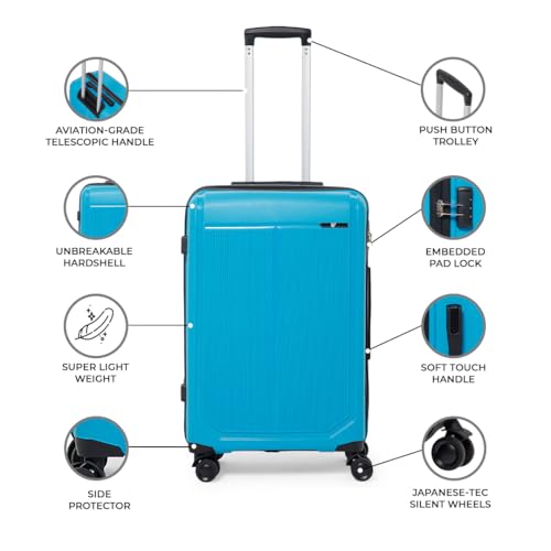 Image of Megatron 6-Piece Family Luggage Set - 3 Trolley Suitcases (20 inch /24 inch /28 inch) + 3 Vanity Cases (8 inch /10 inch /13 inch), Lightweight Unbreakable Polypropylene, 8 Spinner Wheels, Number Lock (Set of 6, Teal)