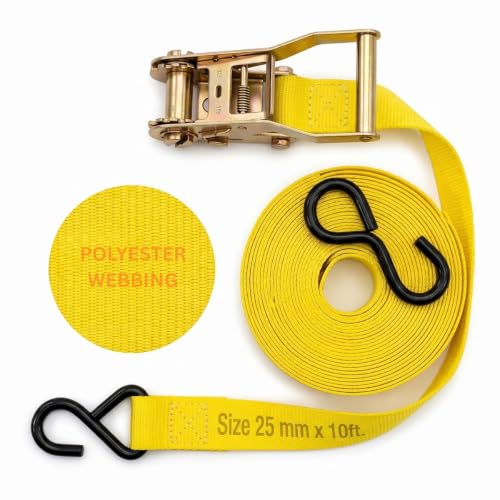 Image of Trion Products Polyester Cargo Lashing Belt with S Hook - Pack of 4 | Heavy Duty Cargo Ratchet Straps, Ratchet Straps for Motorcycle, Bike, Trailer, Truck & Cargo Securing | 1 Inch x 10 ft