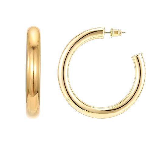 UEUC Pendientes de aro abiertos gruesos y gruesos chapados en oro de 18 quilates, para mujer, pendientes de aro con barra de plata de ley 925