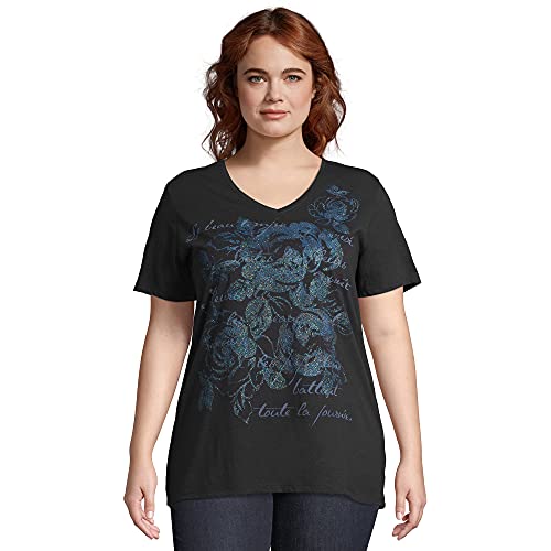 Just My Size Women's Size Plus Printed Short-Sleeve V-Neck T-Shirt, Oral Impression, 2X