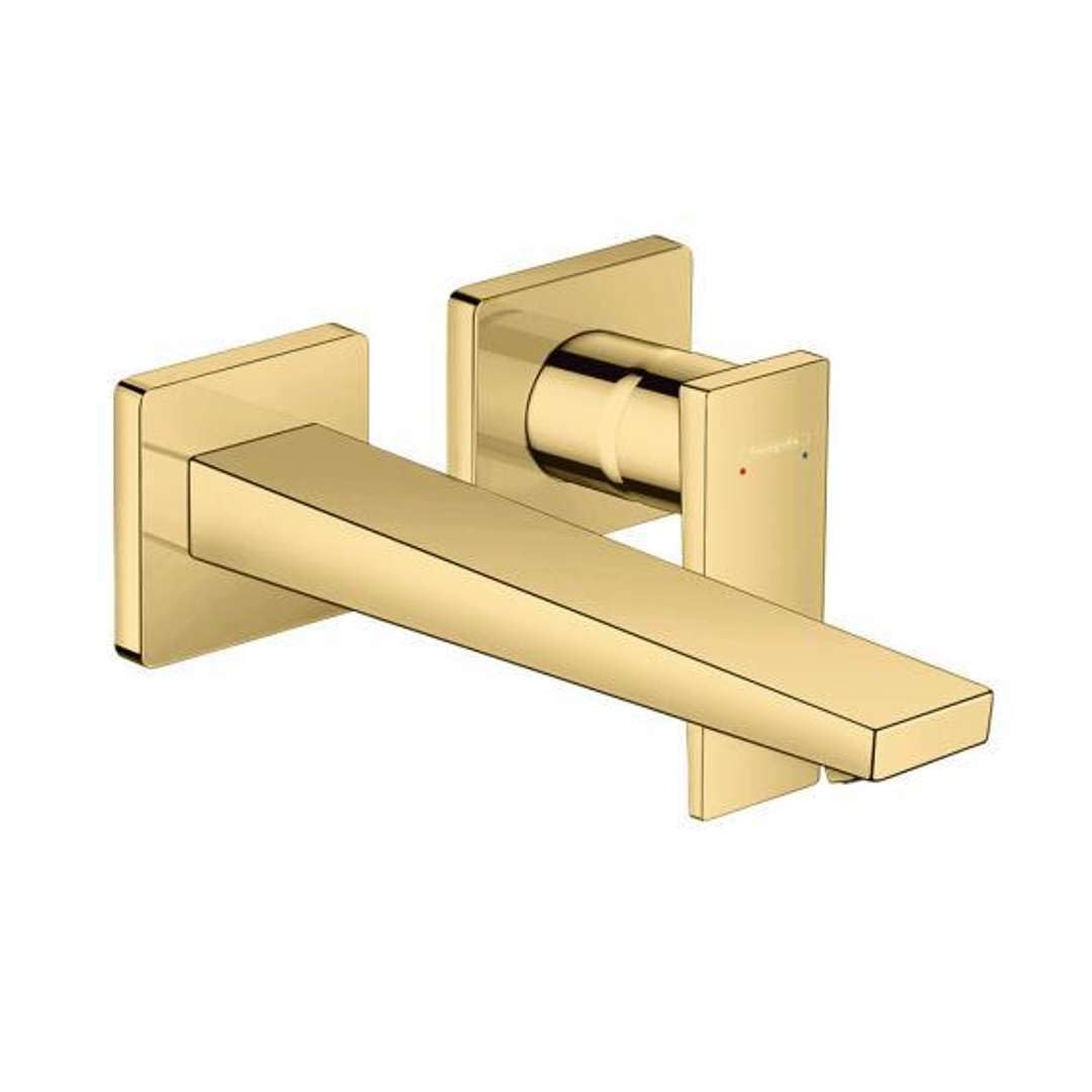 hansgrohe Metropol Mitigeur de lavabo encastré mural, bec 225mm, poignée manette, bonde à écoulement libre, aspect doré poli, 32526990