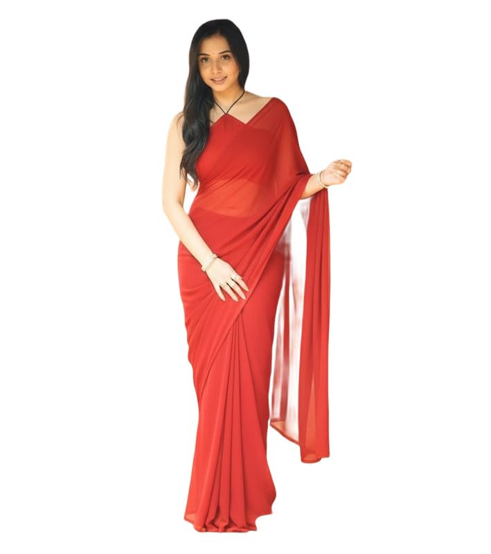 Plain Soild Georgette with Blouse for Women-image-28