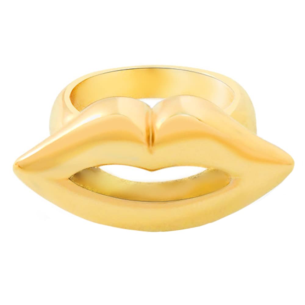 Hebelee Unique Lip Statement Ring for Women Girls Stainless Steel Wide Band Finger Rings Comfort Fit Fashion Simple Cute Jewelryfor Friend Size 8