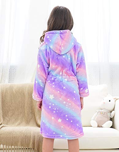 Image of Doctor Unicorn Soft Hooded Rainbow Bathrobe Sleepwear for Girls