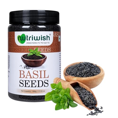 Nutriwish Basil Seeds 17.6 oz (500 g) | 100% Natural, Raw & Gluten-Free | Perfect for Smoothies, Drinks & Desserts