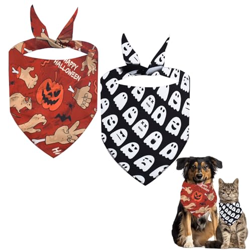 2 Stück Halloween Halsdreiecke Hundehalstücher, Hunde Dreiecks Halstuch, Hundehalstuch Dreieckstuch, Welpen Halstuch, Hunde und Katze Halloween kostüm