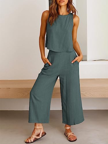 Trendy Sleeveless Crop Top and Wide Leg Pants Set - Image 9