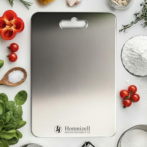 Image of Premium Large Double-Sided Heavy-Duty Stainless Steel Chopping Board (35 x 25 cm) - Kitchen Cutting Board for Vegetables, Fruits, Meat & Roti - Rust-Resistant, Hygienic & Easy to Clean