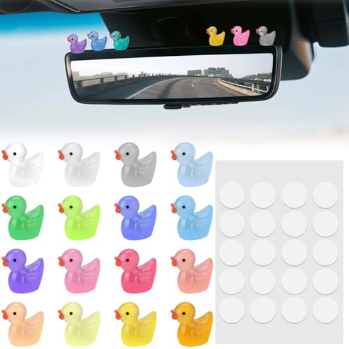 16 PCS Cute Duck Rearview Mirror Accessories, Luminous Duck Car Interior Accessories, Dashboard Decorations Adhesive Ornaments, Fun Ducks Cars Interior Decor, Car Decorations Interiors