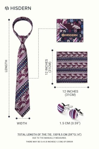 Image of HISDERN Ties for Men Paisley Tie and Pocket Square Cufflinks Set Formal Classic Floral Necktie Handkerchief Wedding Party
