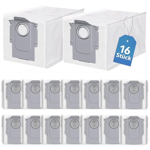 16 Stück Staubbeutel für Roborock Qrevo Maste/Edge S5A/Qrevo Pro/Qrevo Curv/Qrevo S/Saros 10R/10/QV 35A/35S/Qrevo/Qrevo S5V/Qrevo Edge/QR598/Qrevo Slim Kompatibel Ersatz Zubehör Staubsaugerbeutel