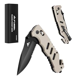 FLISSA Folding Pocket Knife with Clip, Glass Breaker and Seatbelt Cutter, Survival Knife for Emergency Rescue Situations, EDC Knife for Tactical, Hunting, Camping, Outdoor, Unique Gifts for Dad, Father