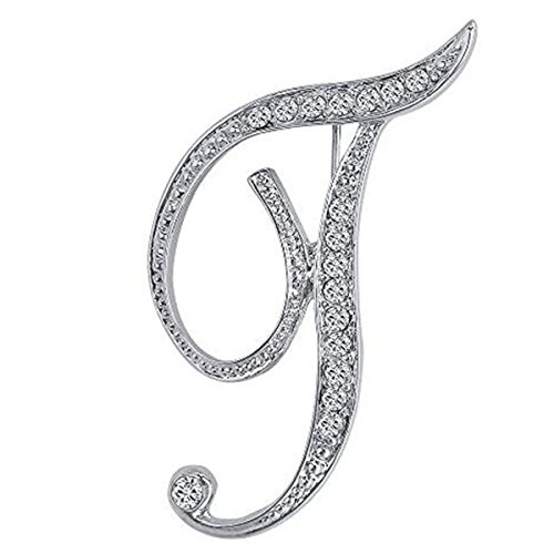 Image of Initial Letters Brooch Pins For Women, Letter Pins For Stockings, Silver Plated Metal Rhinestone Clear AAA+ Crystal Lapel Pin Brooches(1Pcs)