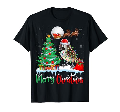Sparrow Santa Hat Xmas Lights Tree Merry Christmas Sparrow Camiseta
